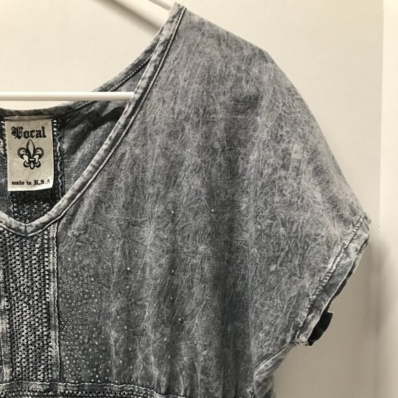 Vocal Blue Tie Dye Rhinestone Embellished V-Neck Tee - Picture 6 of 9